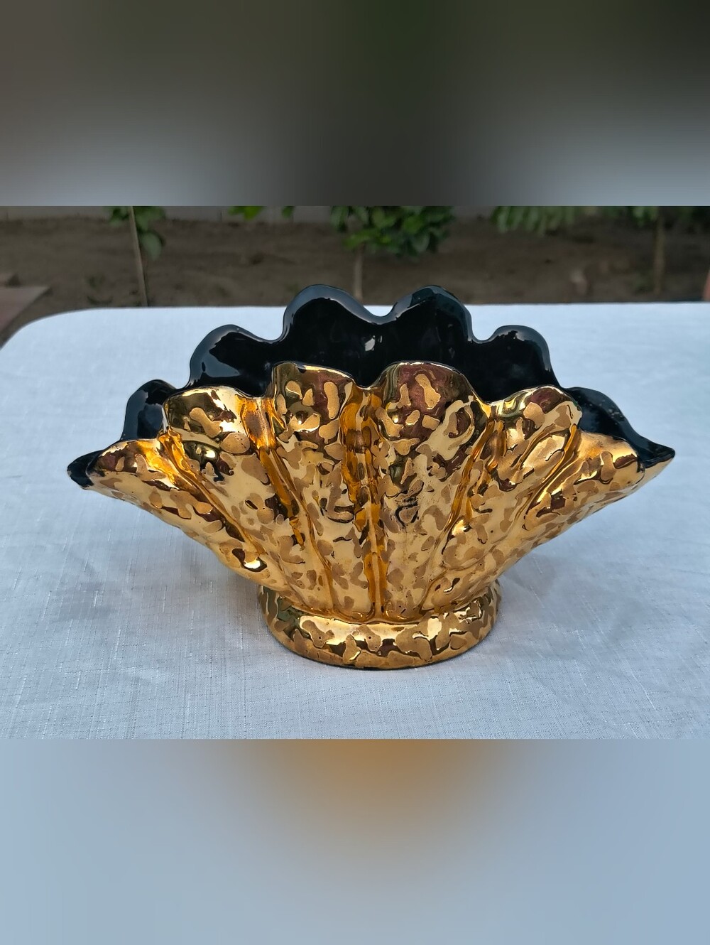 Vintage Ceramic Vase Gilded 24K Gold Luster Shell Shaped